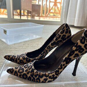 Charles David Leopard Print Fur Heels, size 38 (fits US 7.5-8)